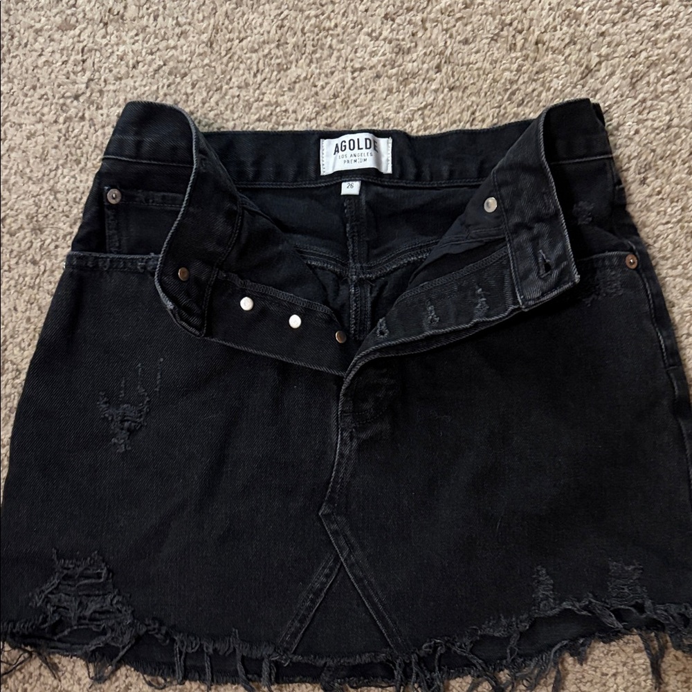Agolde Distressed Black Denim Mini Skirt